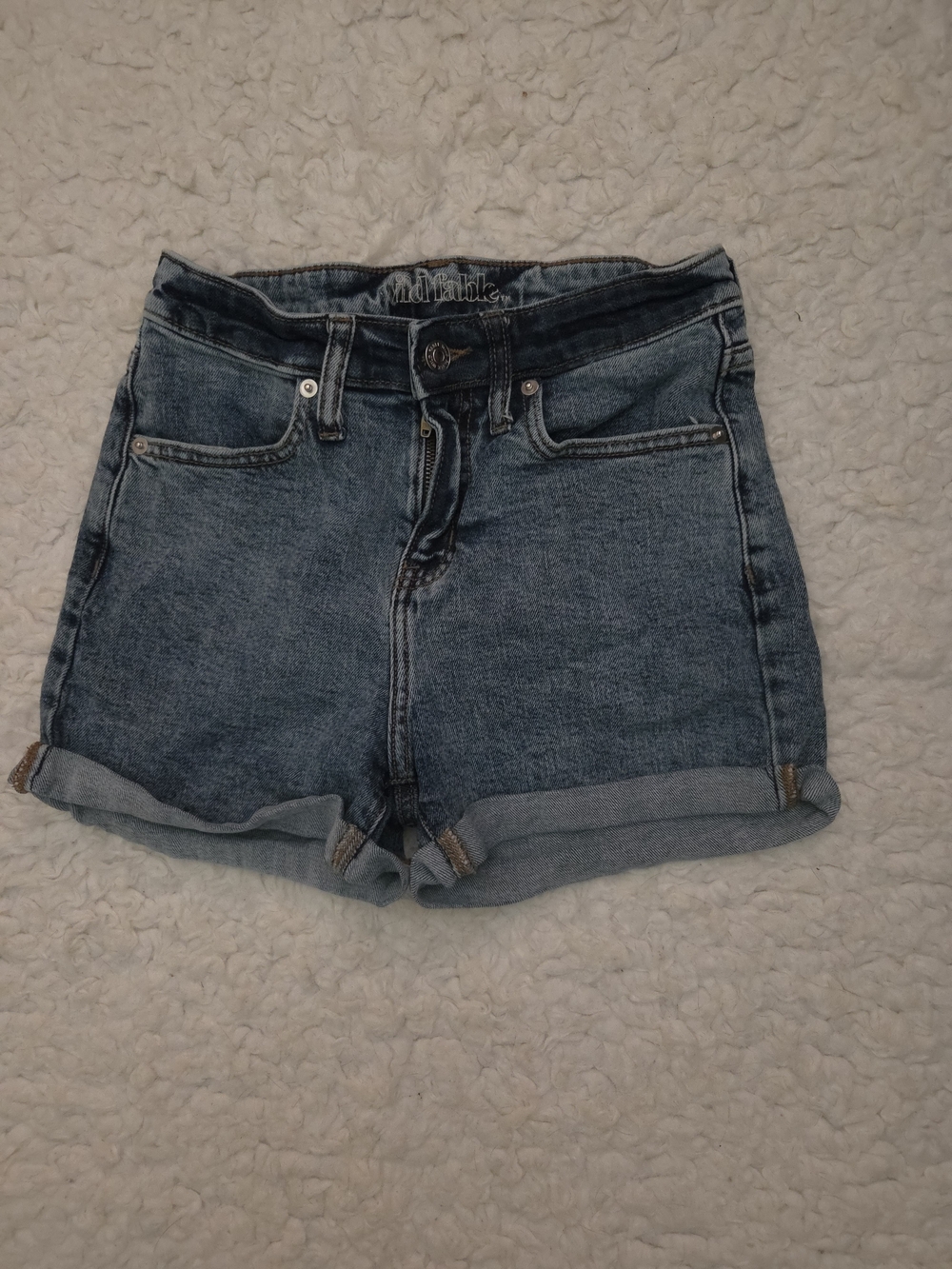 Blue High-Rise Rolled Hem Denim Shorts
